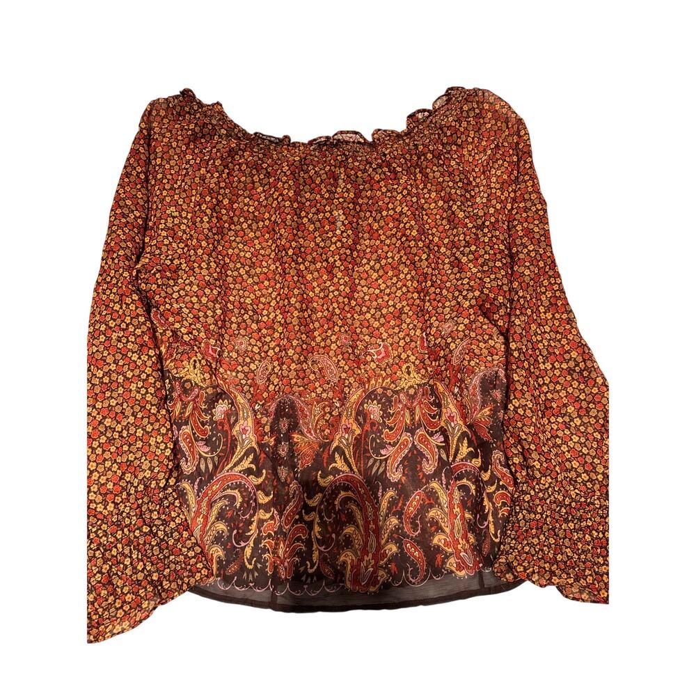 Lane Bryant Women's Plus 14/16 Rust Floral Mesh Smocked Top Boho Cottagecore